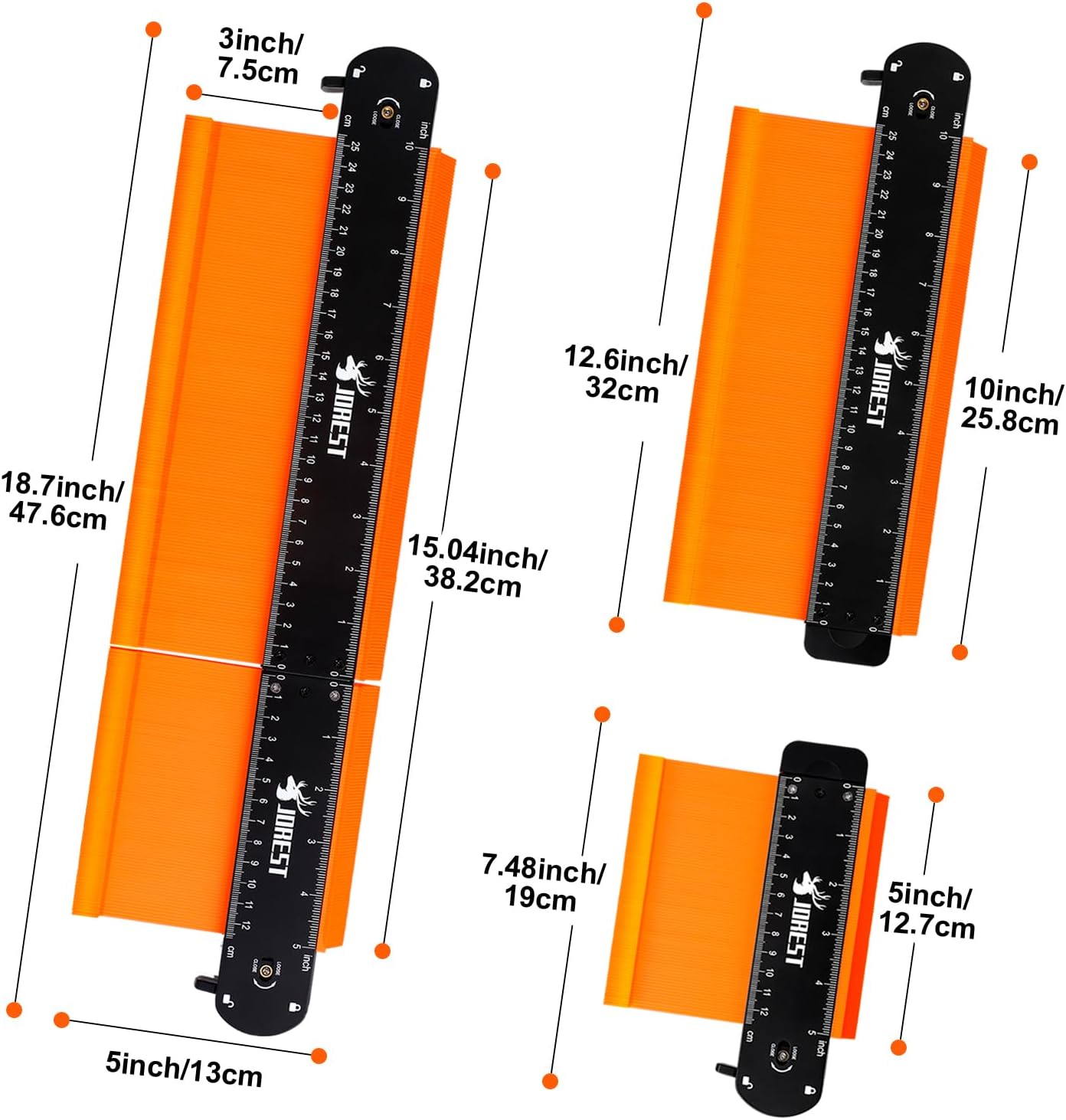 JOREST Connectable Contour Gauge (10+5 Inch) – Sleek Profile Tool for Installing Baseboards, Crown Molding, and Decorative Trim