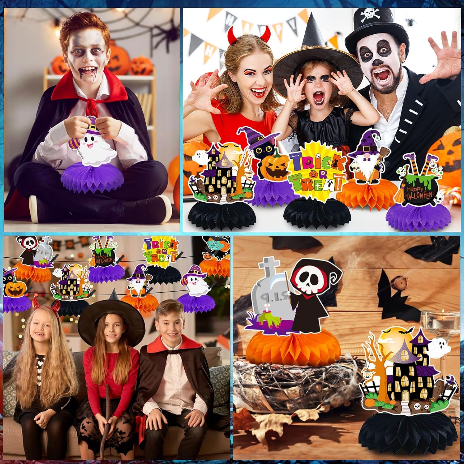 JULMELON Kids Halloween Table Decorations Honeycomb Centerpiece Set of 8 for Classroom Party Supplies