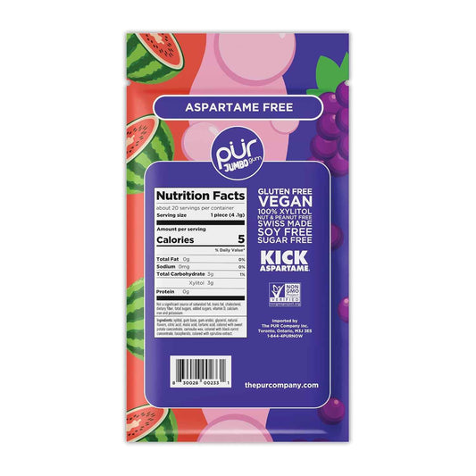 PUR Jumbo Gum | Aspartame-Free Kids Chewing Gum for School Lunchboxes | Nut-Free Bubblegum 20-Count