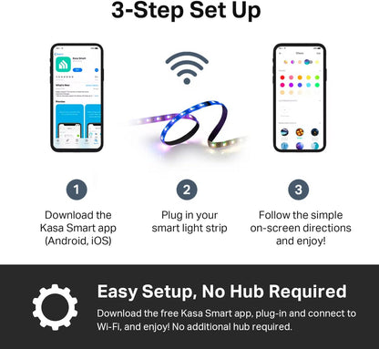 Kasa Smart LED Light Strip 50 Zones RGBIC – Wind-Down and Wake-Up Lighting Schedule, 16.4ft Dimmable Strip for Bedtime Routine