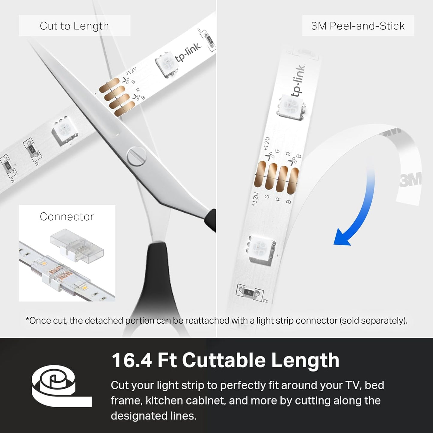 Kasa Smart LED Light Strip 50 Zones RGBIC – Wind-Down and Wake-Up Lighting Schedule, 16.4ft Dimmable Strip for Bedtime Routine