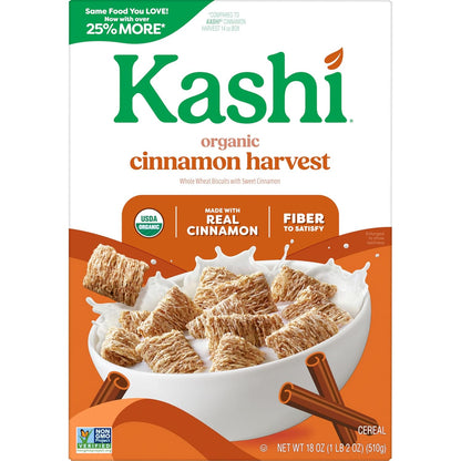Kashi Cinnamon Harvest Whole Grain Cereal – Clean-Ingredient Vegan Breakfast Bowl for Wellness Routines, 18oz
