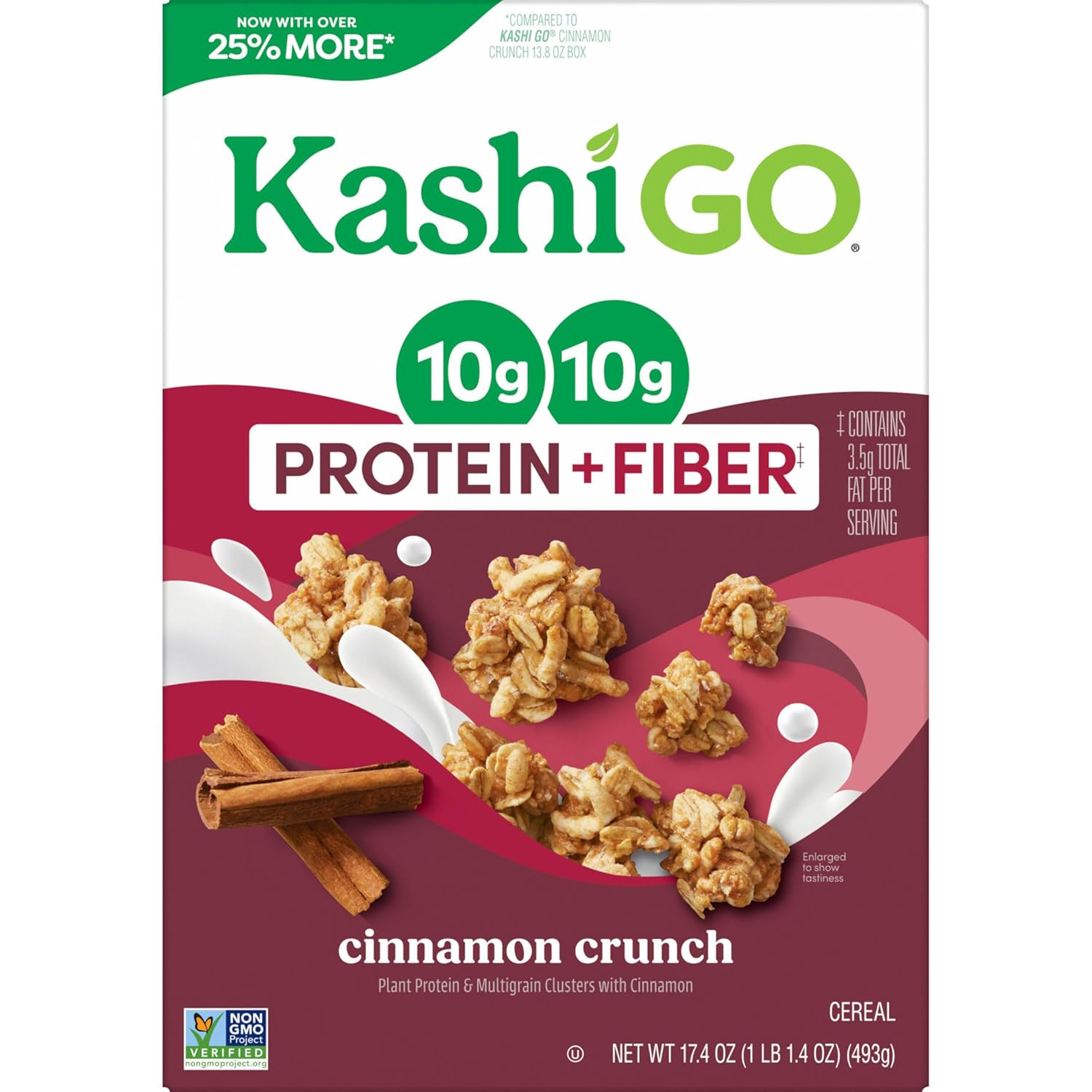 Kashi GO Protein Cereal – Portable Breakfast for Camping Mornings and Cabin Getaways, 17.4oz Resealable Box