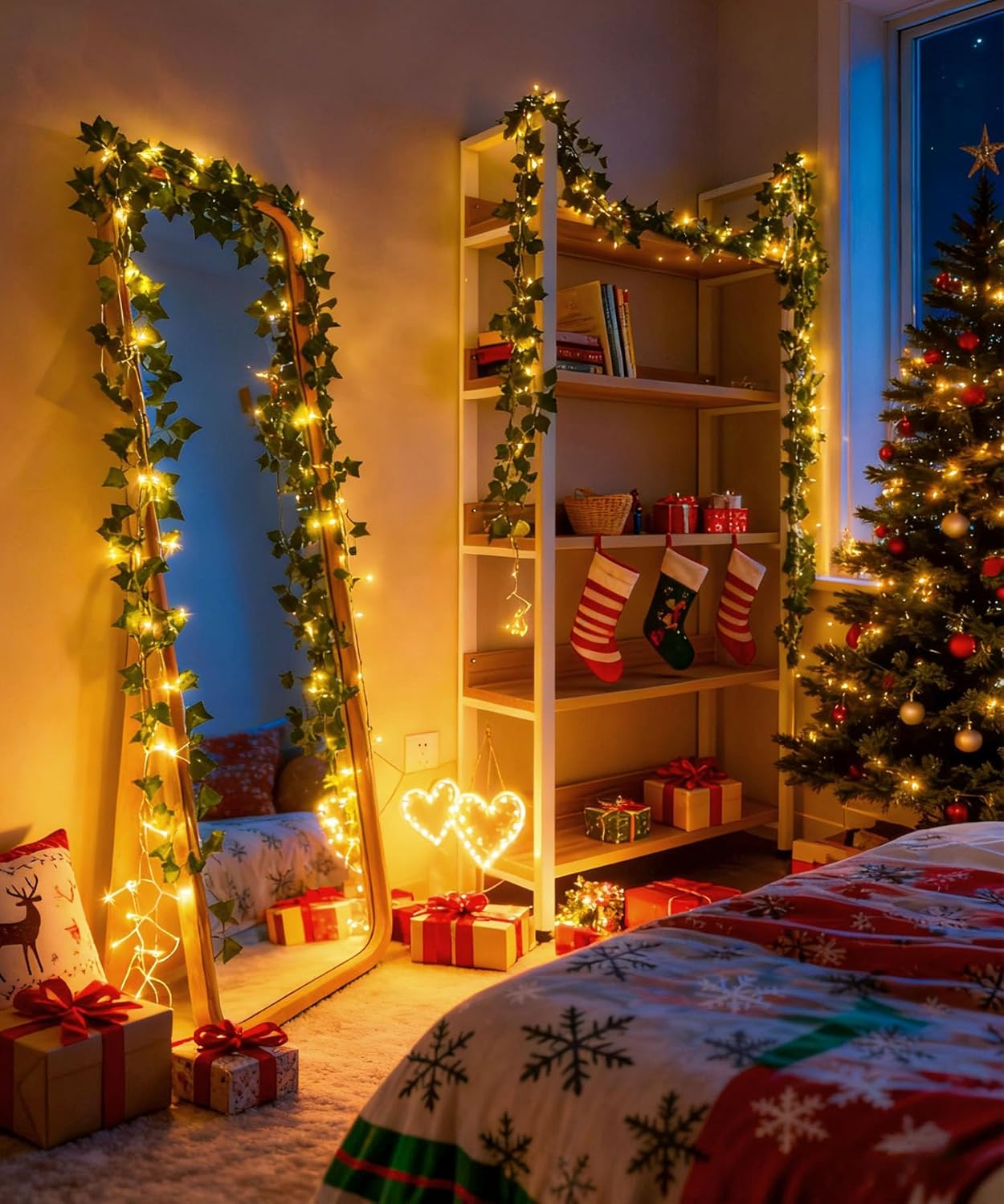 KASZOO 84ft Ivy Garland with LED String Lights – Thoughtful Housewarming Gift for Women and New Homeowners