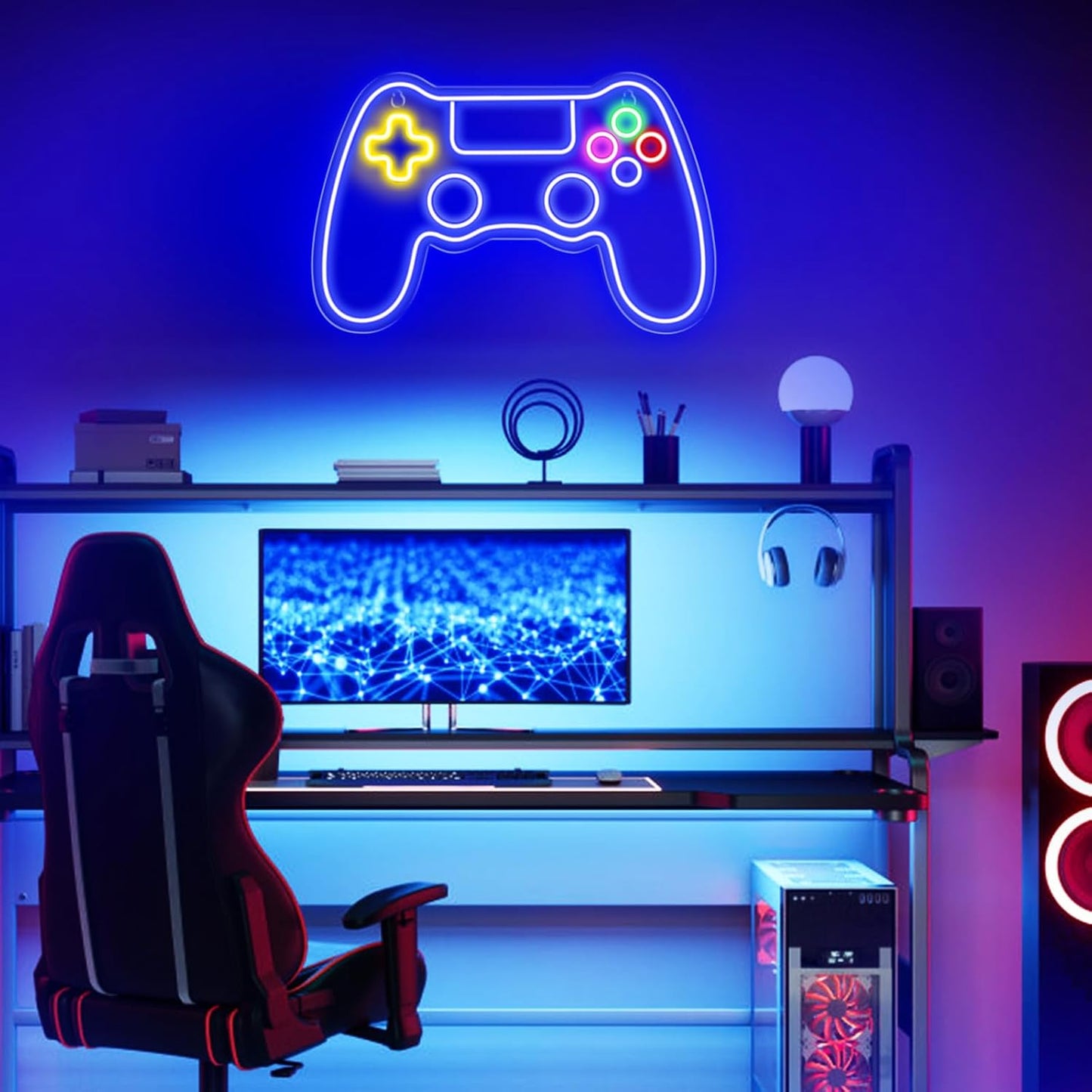 Kavaas Gamer Neon Sign – Awesome Birthday Gift for Teen Boys, LED Game Controller Wall Light for Gaming Room