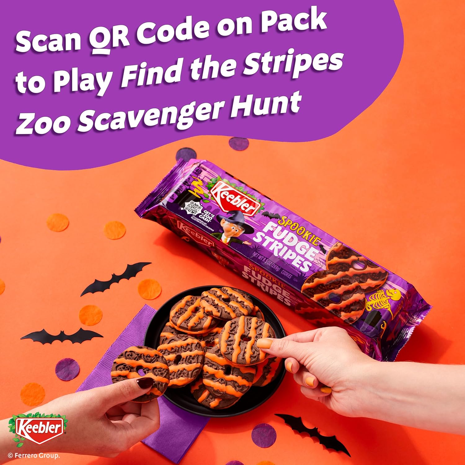 Keebler Spookie Fudge Stripes Cookies – Halloween Lunch Box Treat for Kids' Lunches and School Snacks, 9.5 oz Pack