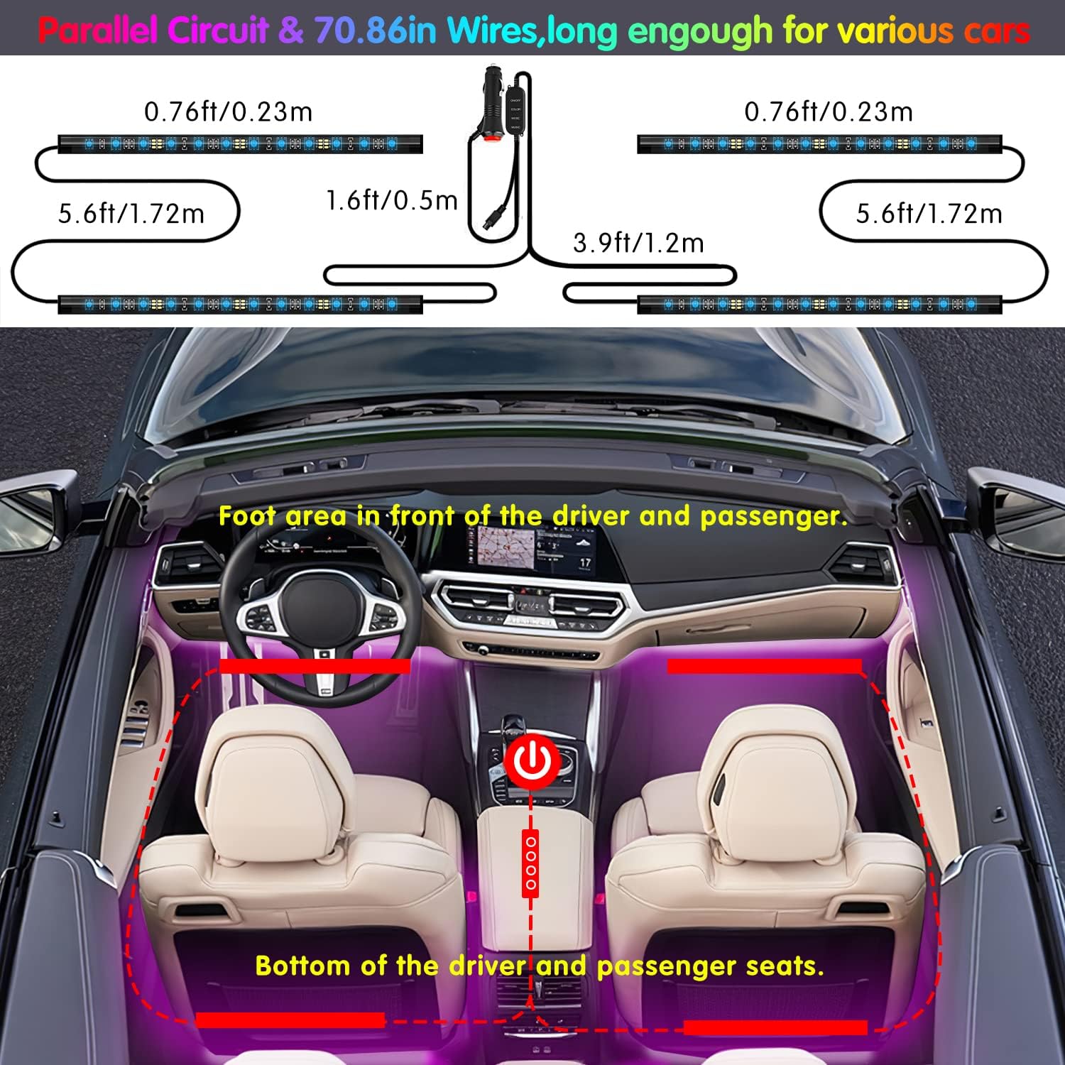 Keepsmile Premium Interior Car Lights – High End RGB Cabin Lighting, 16M Colors with App and RF Remote