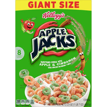 Kellogg's Apple Jacks Breakfast Cereal – Kids School Lunchbox Snack, 23oz Giant Family Box