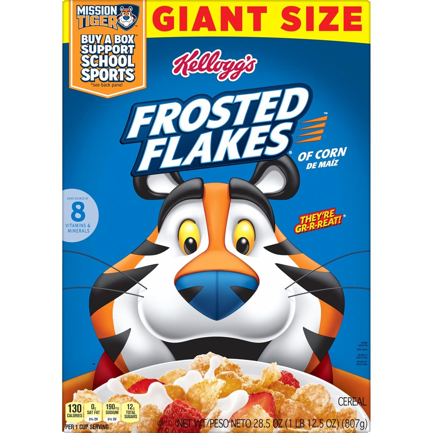 Kellogg's Frosted Flakes Cereal, Giant 28.5 oz Box, Tony the Tiger Breakfast for Kids' Lunchboxes and After-School Snacks