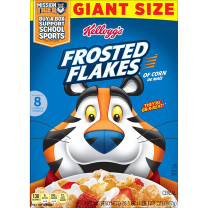 Kellogg's Frosted Flakes Cereal, Giant 28.5 oz Box, Tony the Tiger Breakfast for Kids' Lunchboxes and After-School Snacks