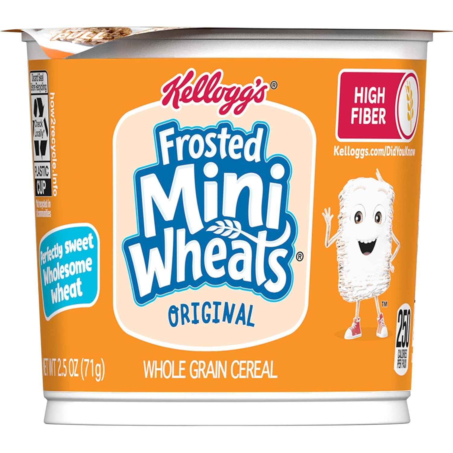 Kellogg's Frosted Mini-Wheats Cereal Cups – Kid-Friendly Lunchbox Snack, 12-Pack of 2.5oz Single-Serve