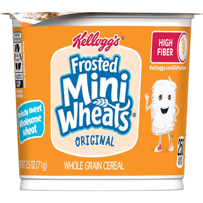 Kellogg's Frosted Mini-Wheats Cereal Cups – Kid-Friendly Lunchbox Snack, 12-Pack of 2.5oz Single-Serve