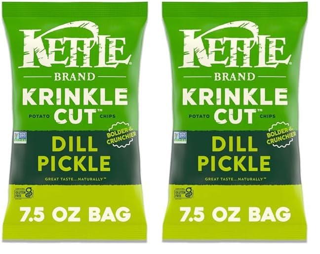 Kettle Brand Krinkle Cut Dill Pickle Chips – Hearty 7.5 oz Snack for Camping, Backyard BBQs, and Tailgate Lots