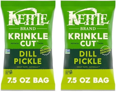 Kettle Brand Krinkle Cut Dill Pickle Chips – Hearty 7.5 oz Snack for Camping, Backyard BBQs, and Tailgate Lots