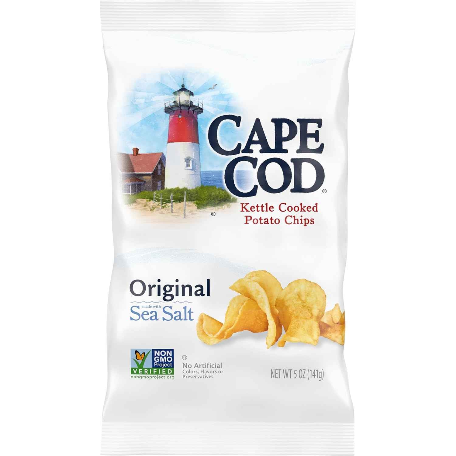 Cape Cod Kettle Cooked Original Sea Salt Chips 5oz – Non-GMO Gluten-Free Snack for Clean Eating Routines