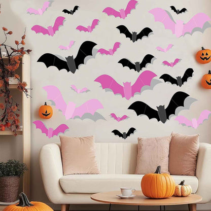 Kids Halloween Bat Stickers – 72 Piece 3D PVC Wall Decals for Nursery, Playroom, and Classroom Party Decoration