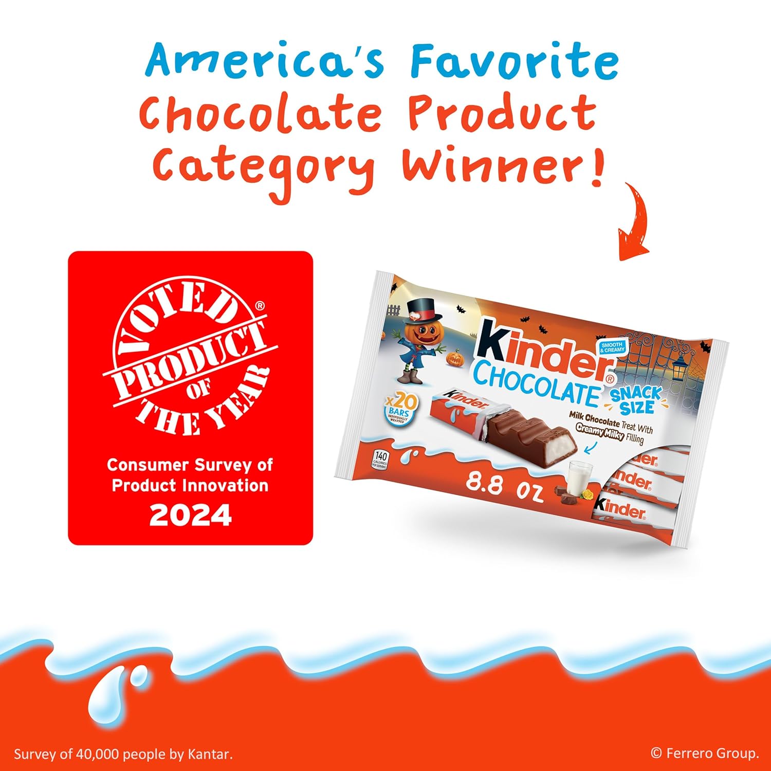 Kinder Chocolate Snack Size Bars – Individually Wrapped Milk Chocolate Treats for Kids Lunch Boxes and School Snacks, 20 Count, 8.8 oz