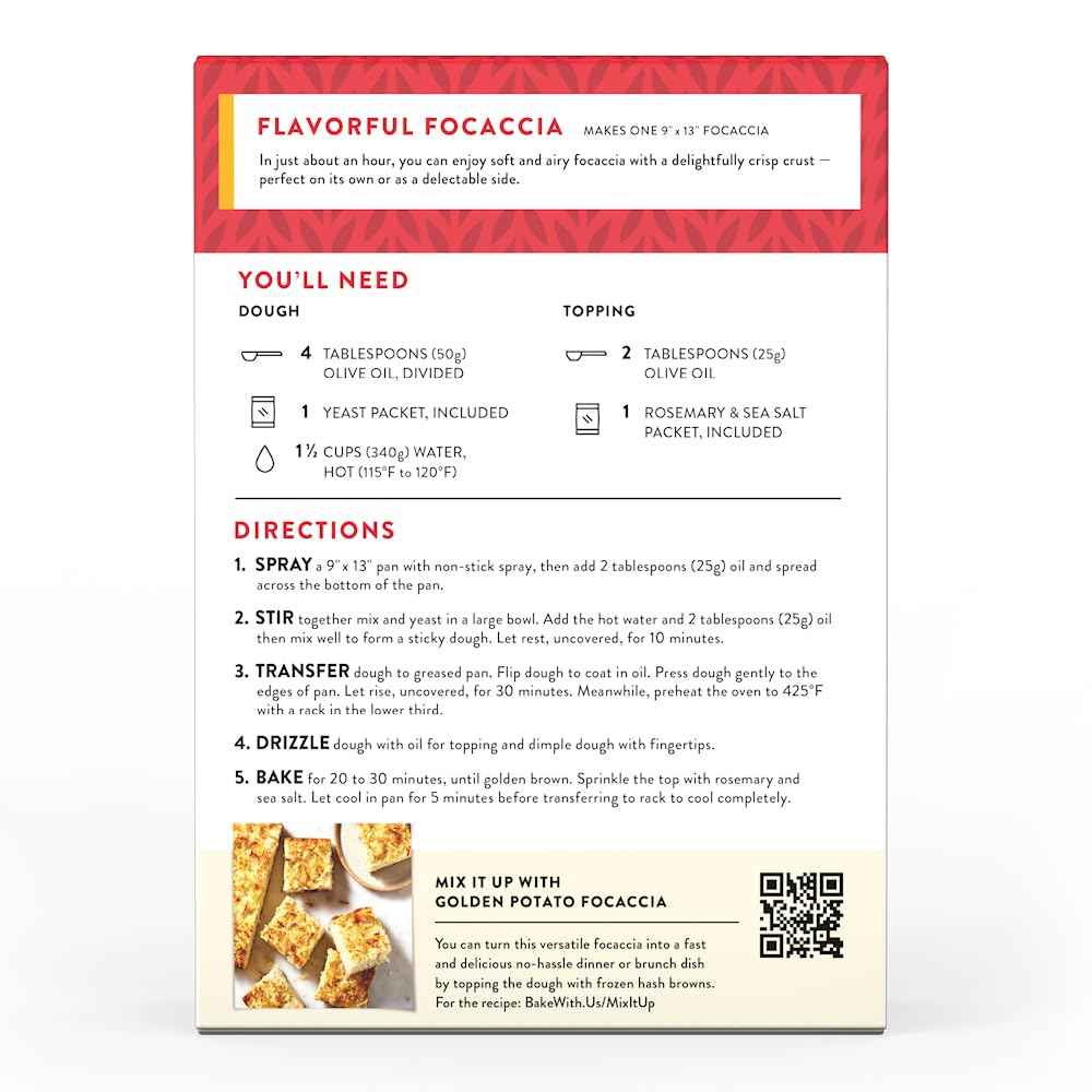 King Arthur Baking Company Focaccia Mix Kit – Premium Housewarming Gift for Foodie Friends, Ready-to-Bake in 1 Hour