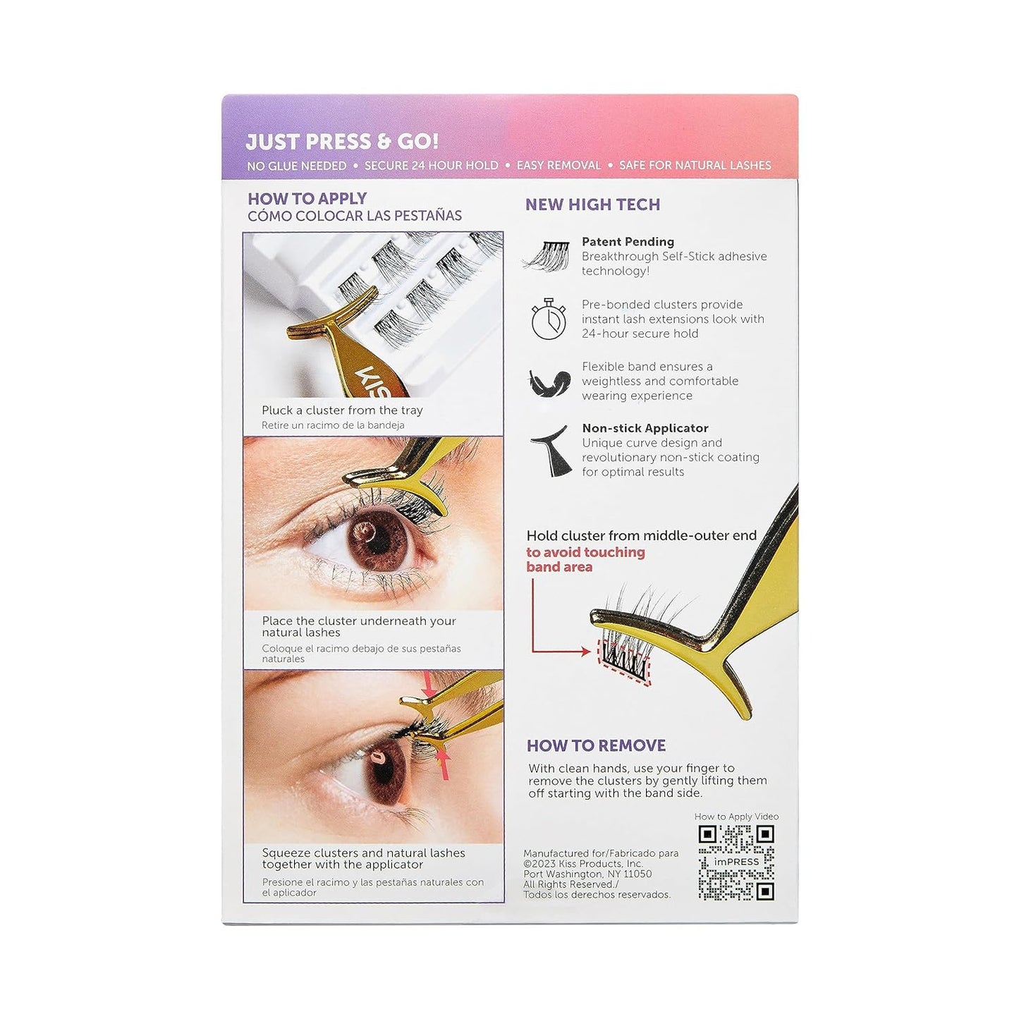 KISS imPRESS Falsies Self-Adhesive Lash Clusters – Sensitive-Eye Safe Press-On Eyelashes, No Glue Irritation