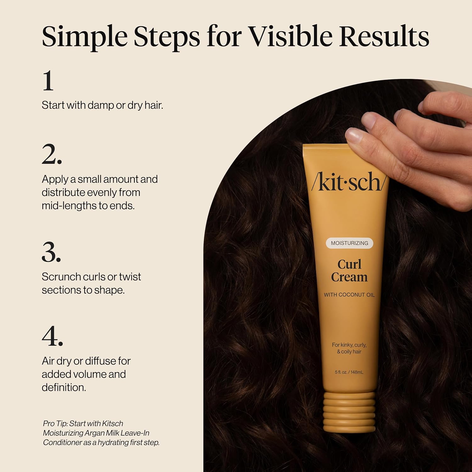 Kitsch Curl Defining Cream – Birthday Gift for Women with Curly Hair, Frizz Control & Shine Styling