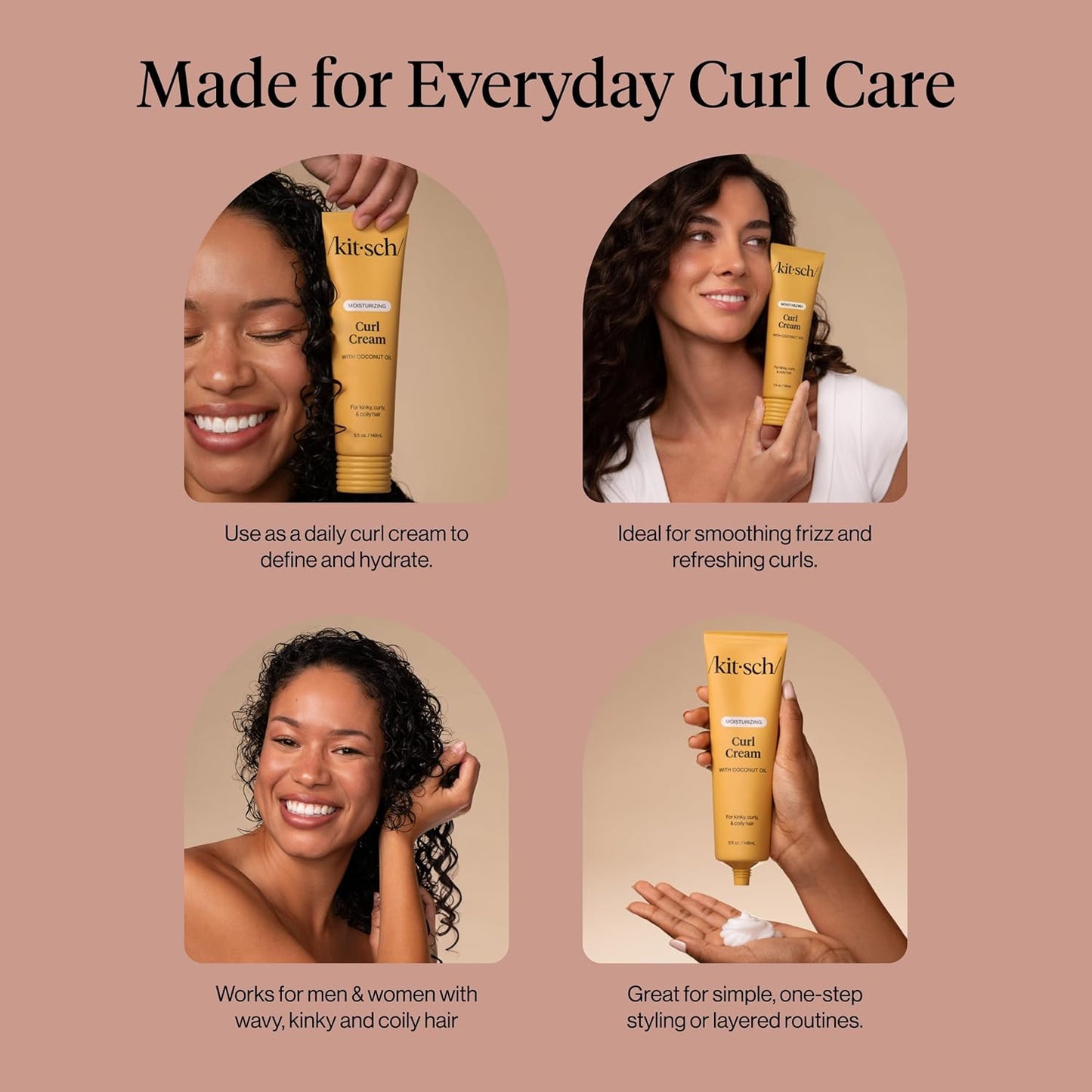 Kitsch Curl Defining Cream – Birthday Gift for Women with Curly Hair, Frizz Control & Shine Styling