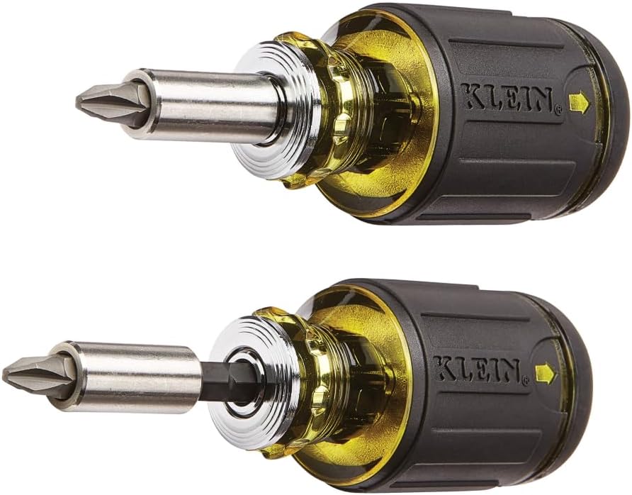 Klein Tools 32308 Stubby Multi-Bit Screwdriver – Fast Bit Swaps for Electricians on Tight Job Sites