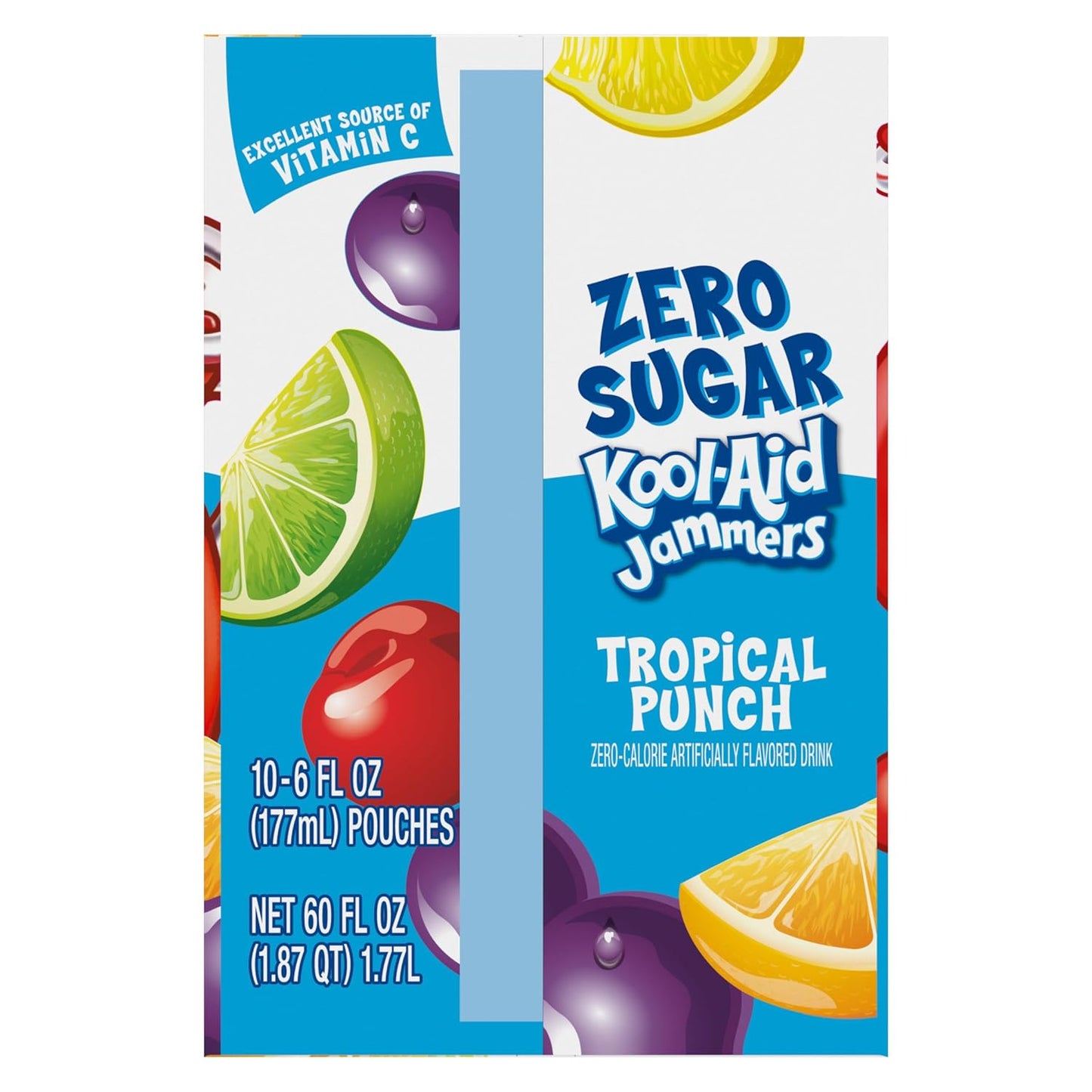 Kool-Aid Jammers Tropical Punch Zero Sugar Pouches, 10 ct Box, Lunchbox Drink for School-Age Kids
