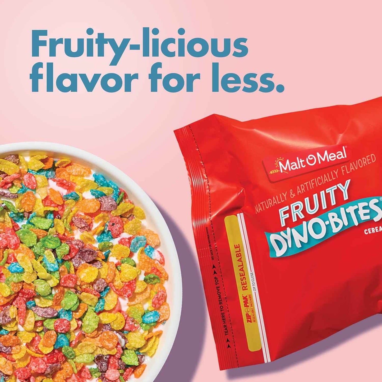 Malt-O-Meal Fruity Dyno Bites Cereal, Gluten Free Wellness Pantry Staple for Sensitive Diets, 32 OZ Resealable Bag