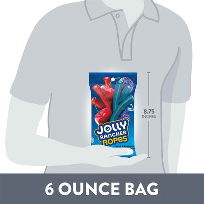 JOLLY RANCHER Ropes Blue Raspberry and Cherry Flavored Candy for Picnics and Camping, 6 oz Portable Chewy Bag