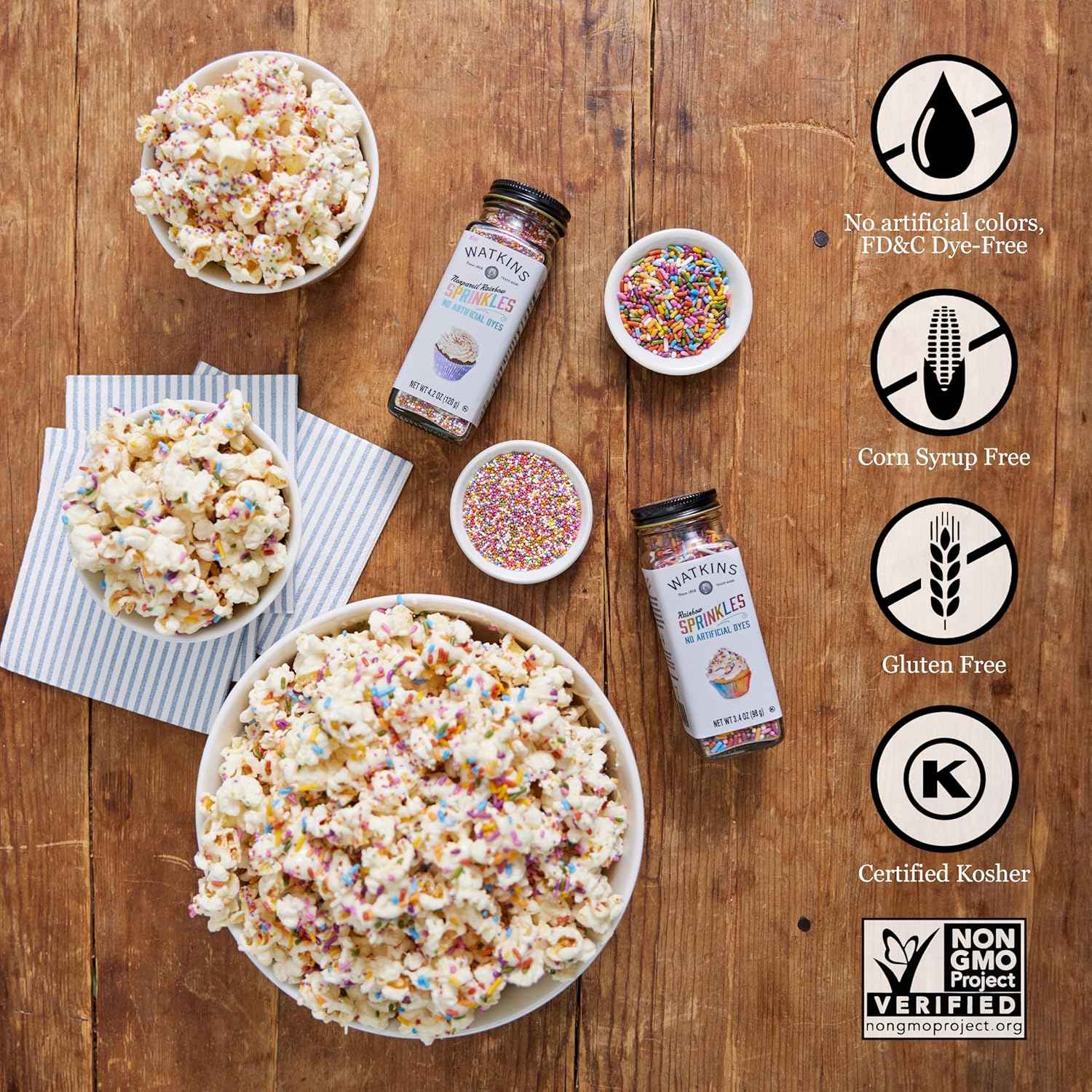 Watkins Gourmet Rainbow Nonpareils Sprinkles – Thoughtful Gift Jar for Home Bakers Hosting Holiday and Passover Dessert Tables