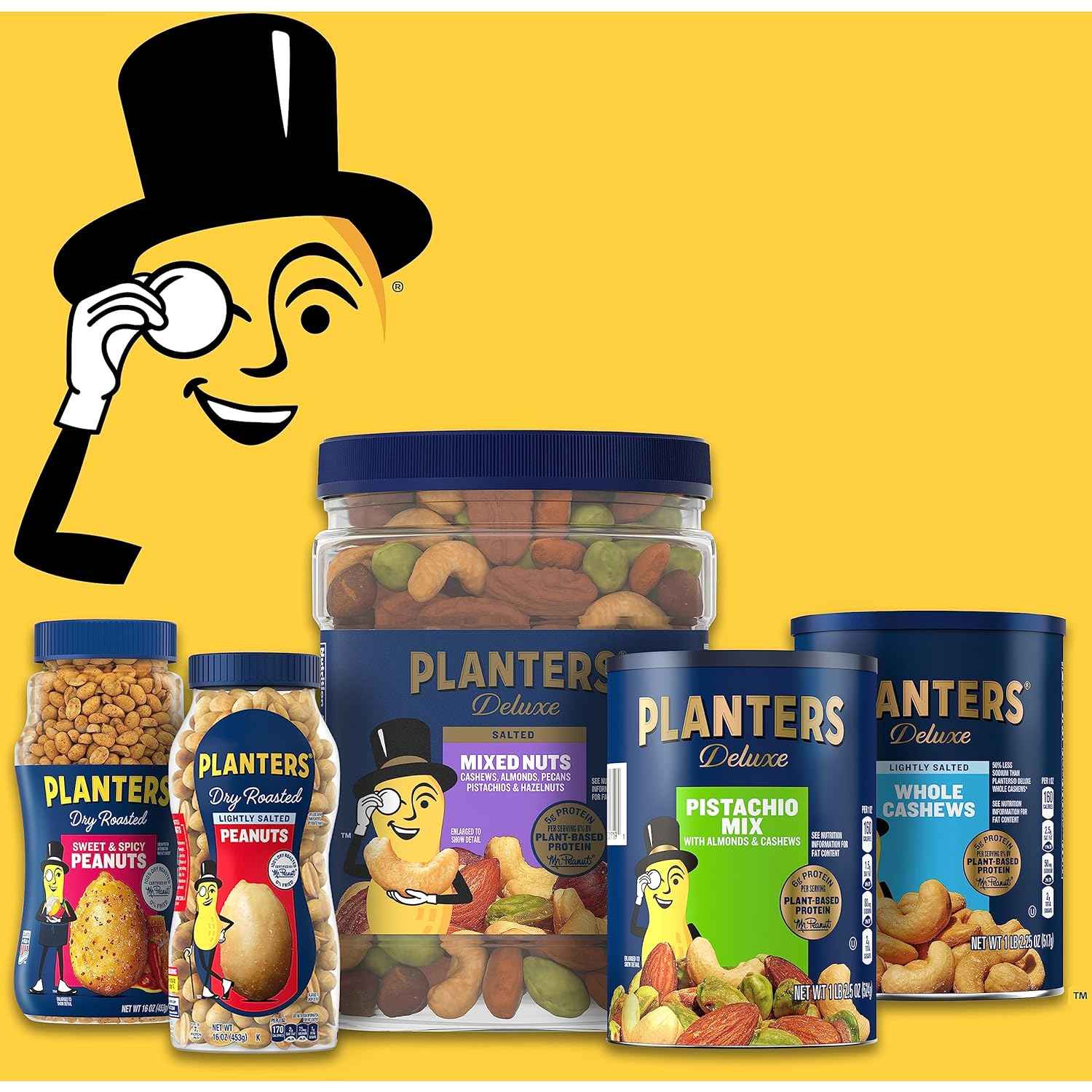 PLANTERS Deluxe Salted Whole Cashews – Office Desk Snack for Midday Hunger, 5g Plant Protein