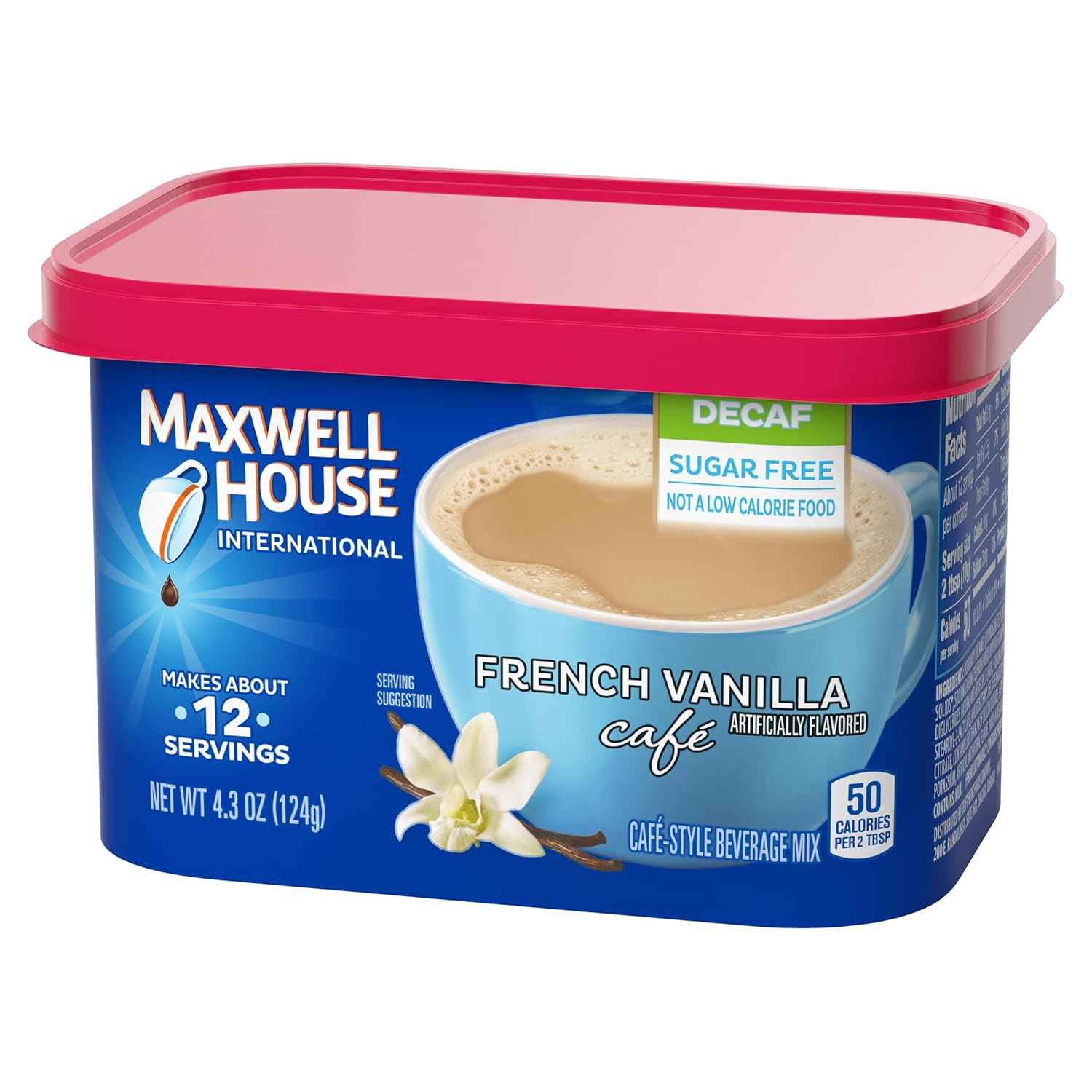 Maxwell House Instant Cafe Mix – Calming Decaf Coffee for Evening Wind-Down, Sugar-Free French Vanilla, 9 oz