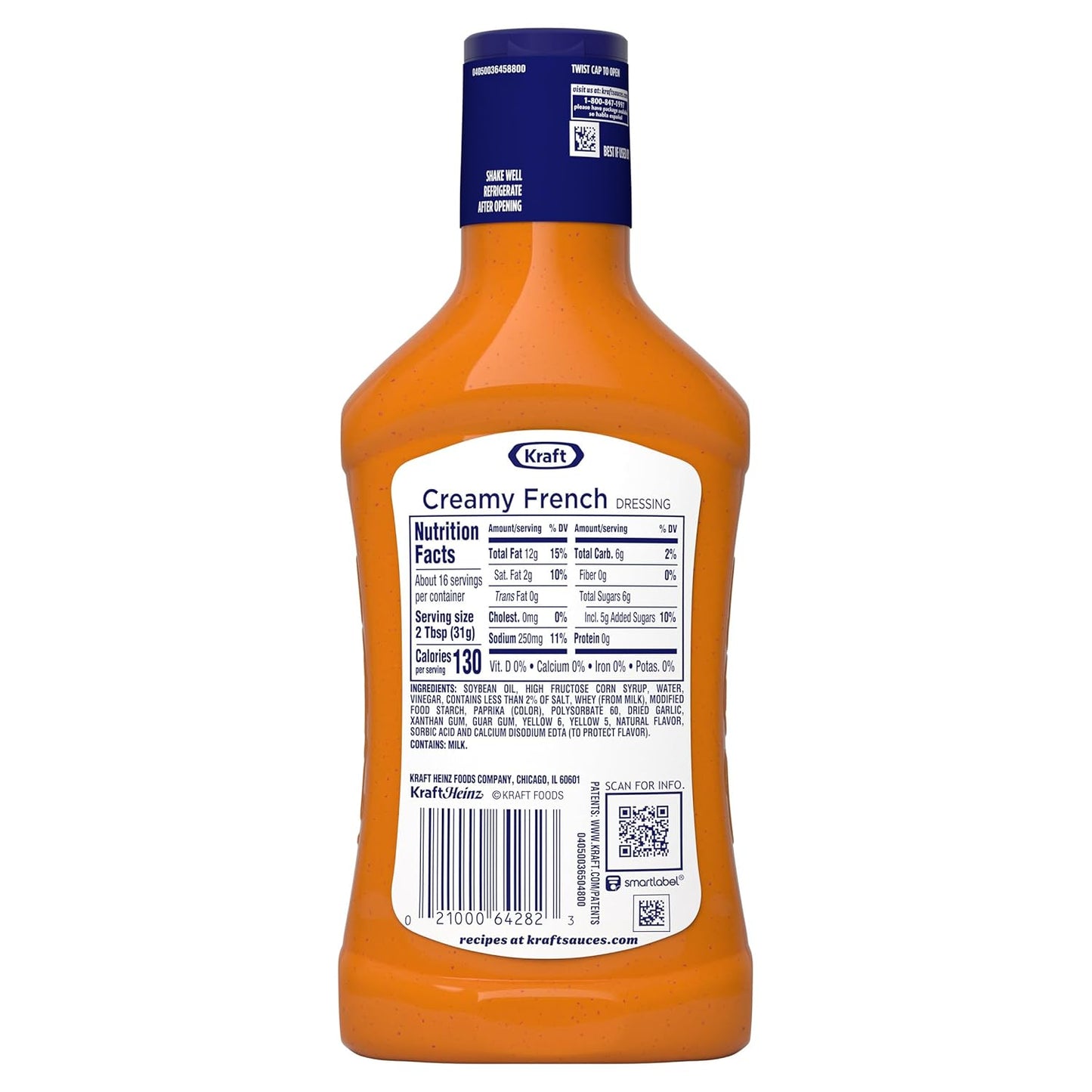 Kraft Creamy French Dressing – No Artificial Flavors Dressing for Clean Eating, 16 fl oz Bottle