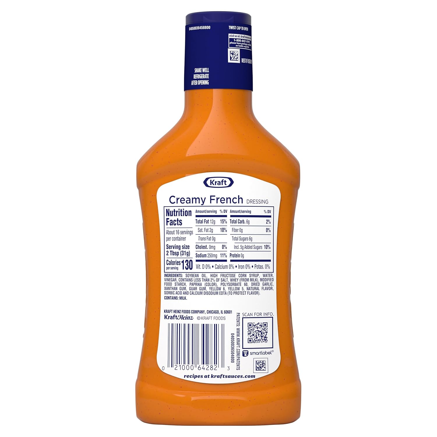 Kraft Creamy French Dressing – No Artificial Flavors Dressing for Clean Eating, 16 fl oz Bottle