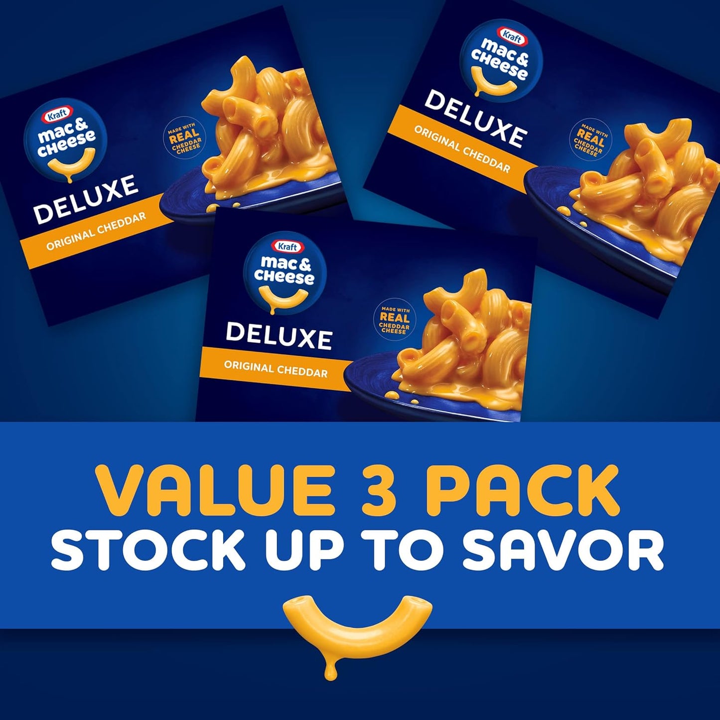 Kraft Deluxe Original Mac & Cheese – Quick Pantry Staple for College Students and Late-Night Study Dinners, 3 Pack
