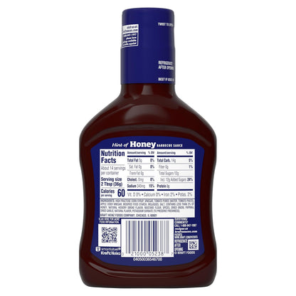 Kraft Hint of Honey Slow-Simmered Barbecue BBQ Sauce 18 oz – Kid-Friendly Family Dip for Tenders, Fries and Meatballs