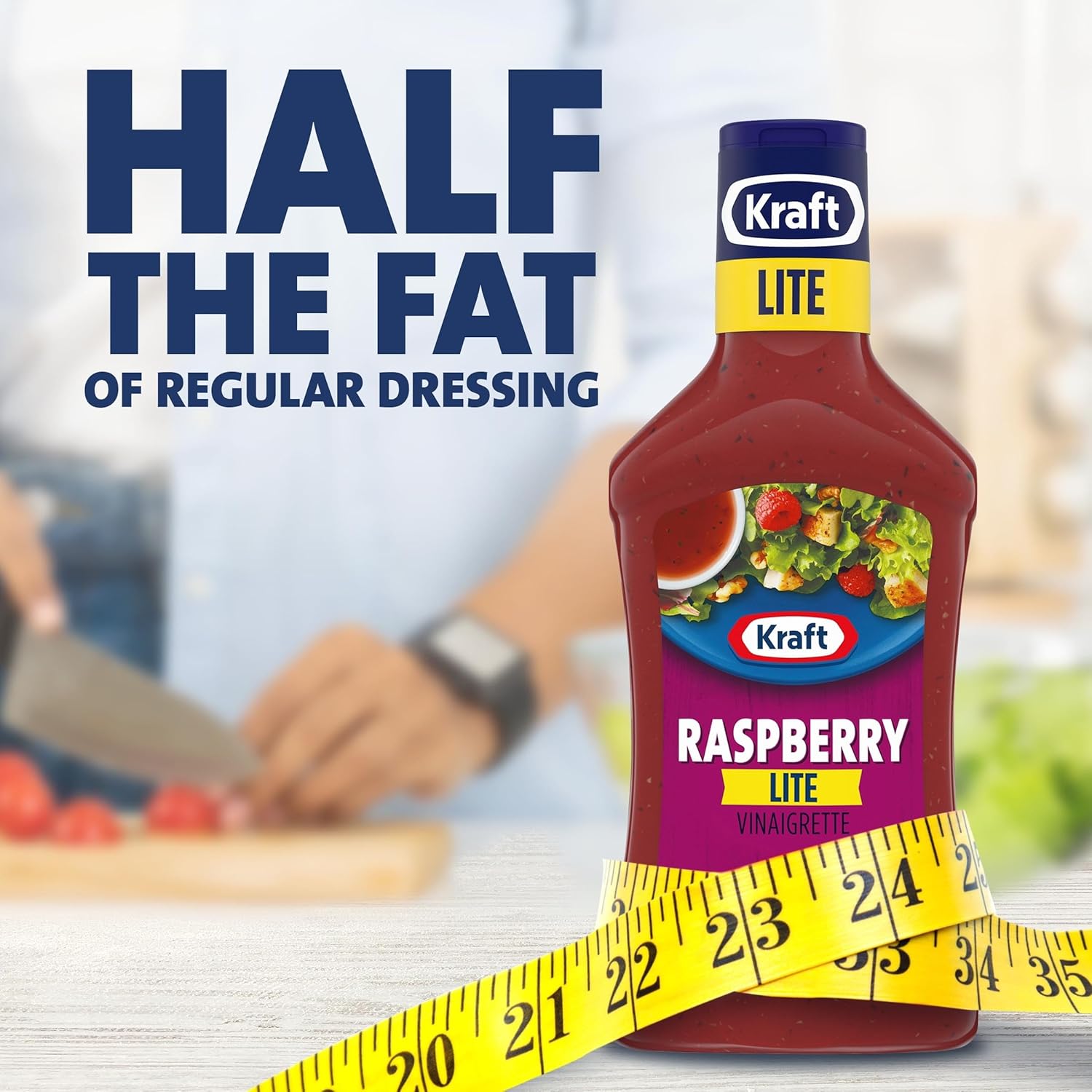 Kraft Lite Raspberry Vinaigrette – Portable Pour-Spout Marinade for Backyard Grilling and Picnics, 16 fl oz