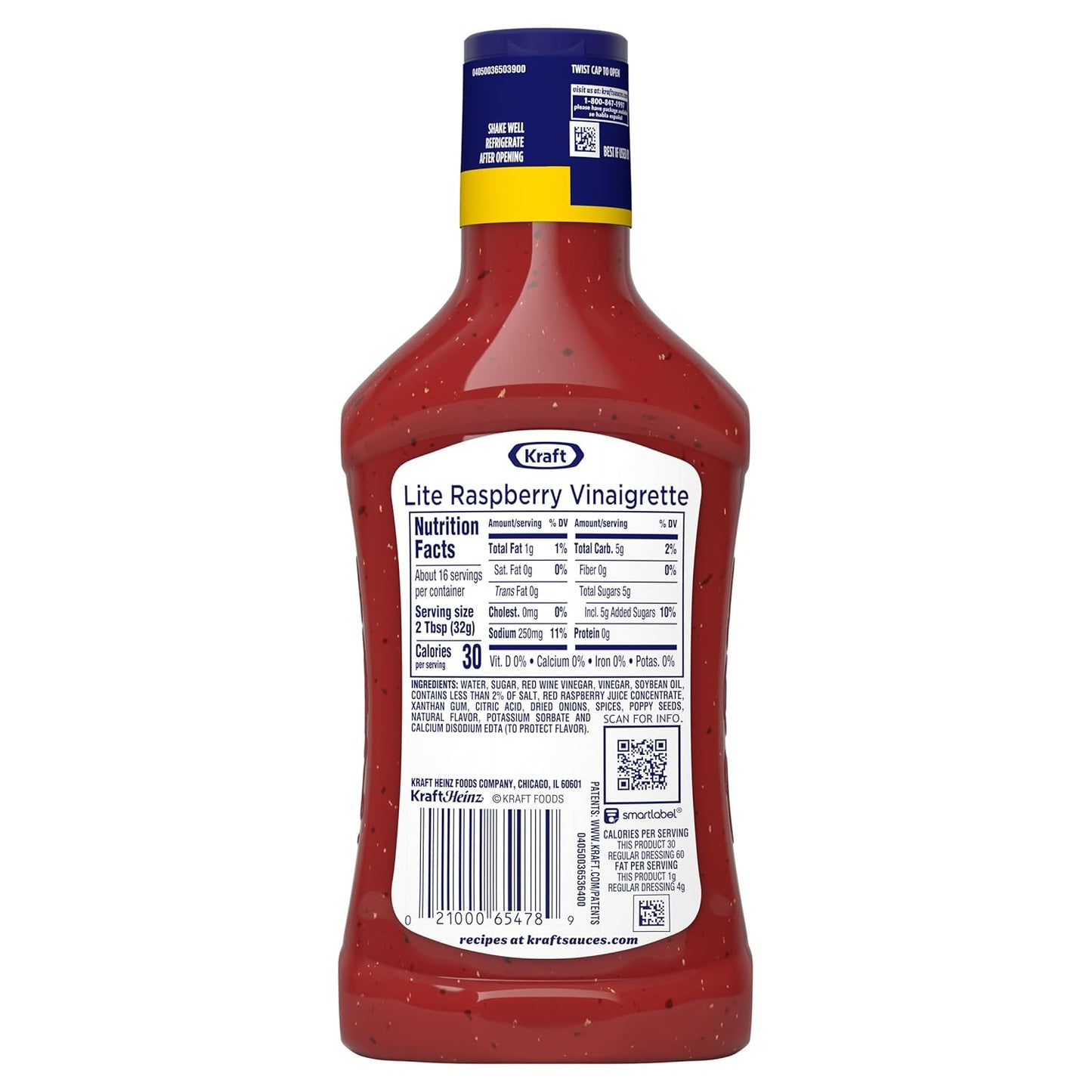 Kraft Lite Raspberry Vinaigrette – Portable Pour-Spout Marinade for Backyard Grilling and Picnics, 16 fl oz