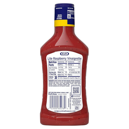 Kraft Lite Raspberry Vinaigrette – Portable Pour-Spout Marinade for Backyard Grilling and Picnics, 16 fl oz