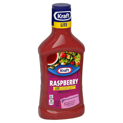 Kraft Lite Raspberry Vinaigrette – Portable Pour-Spout Marinade for Backyard Grilling and Picnics, 16 fl oz