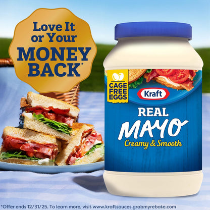 Kraft Real Mayo Creamy & Smooth Mayonnaise for Picnic Tables and Portable Sandwich Spreads, 30 fl oz Jar
