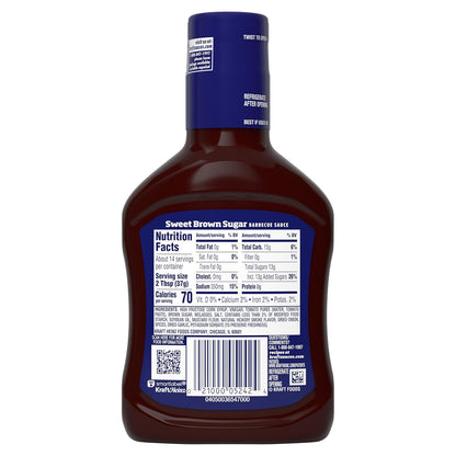 Kraft Sweet Brown Sugar Slow-Simmered Barbecue Sauce, 18 oz Kid-Friendly BBQ Sauce for Family Dinners