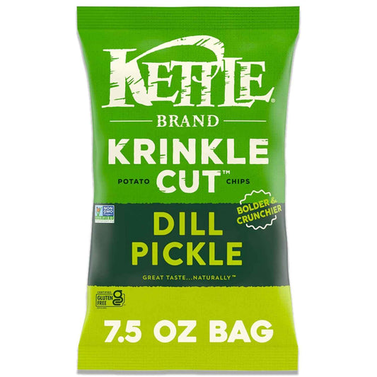 Kettle Brand Krinkle Cut Dill Pickle Chips – Hearty 7.5 oz Snack for Camping, Backyard BBQs, and Tailgate Lots
