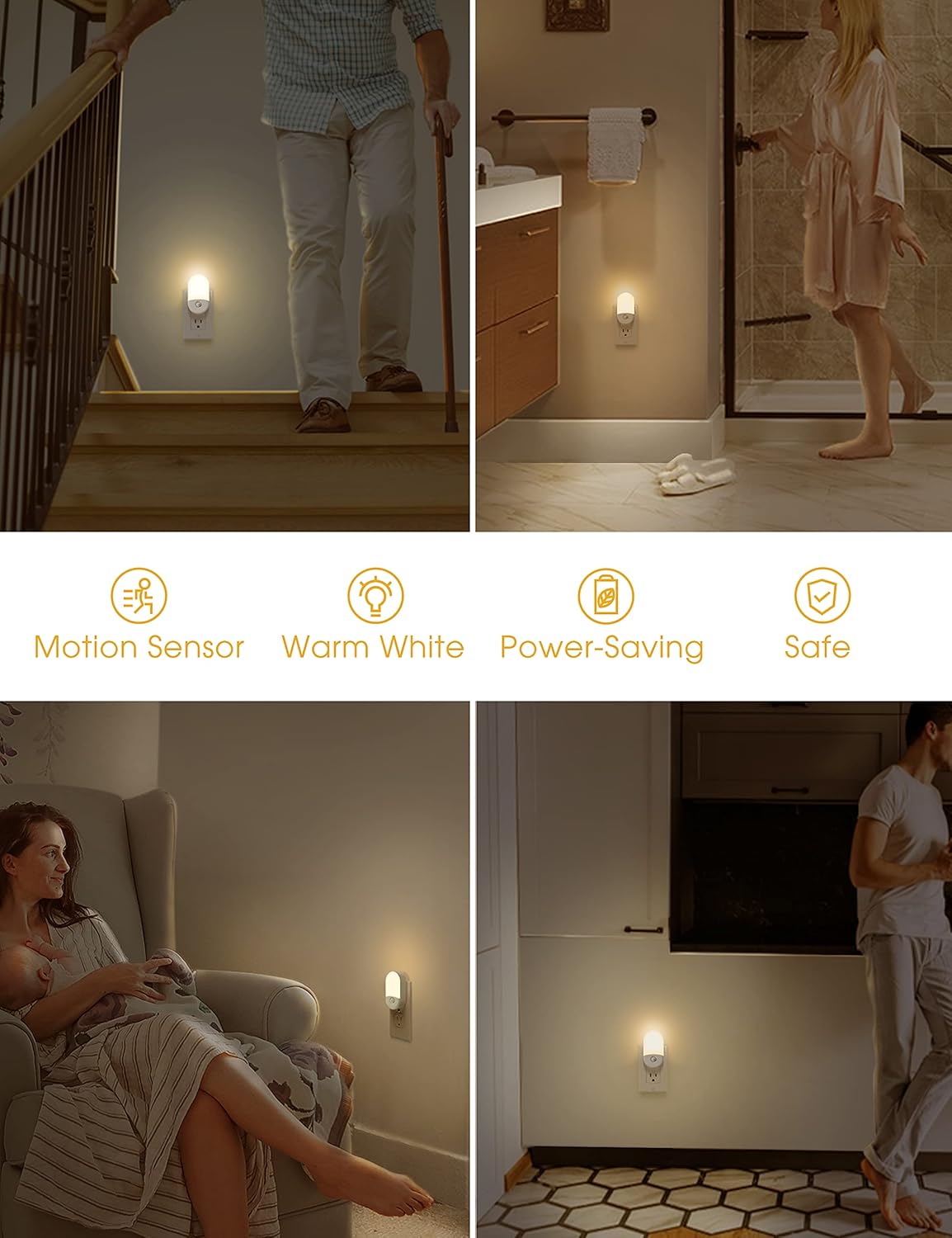 L LOHAS LED Motion Sensor Night Light – Flameless Plug-in Safety Light for Hallways and Stairways, Auto Shutoff 0.6W