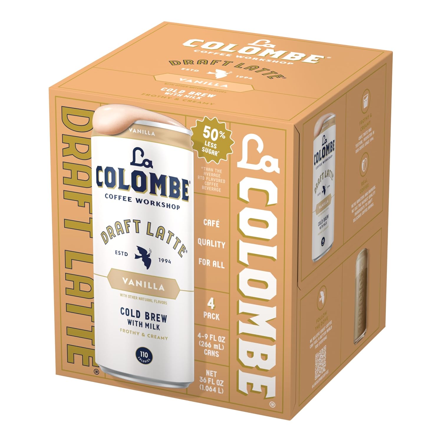 La Colombe Vanilla Draft Latte - Lactose-Free and Gluten-Free Cold Brew for Clean-Eating Routines, 100 Calories