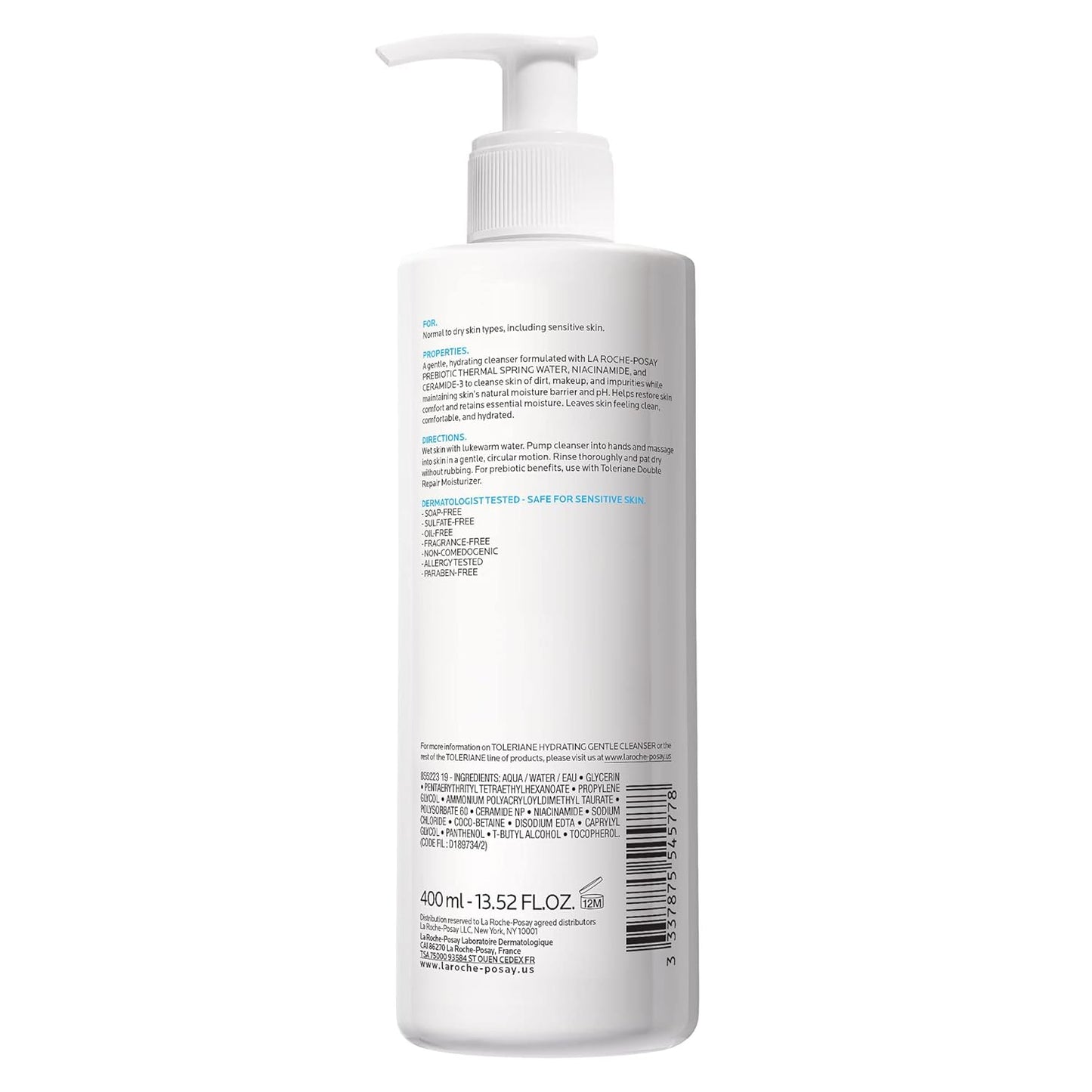 La Roche-Posay Toleriane Gentle Cleanser – Dermatologist-Tested, Hypoallergenic Daily Face Wash