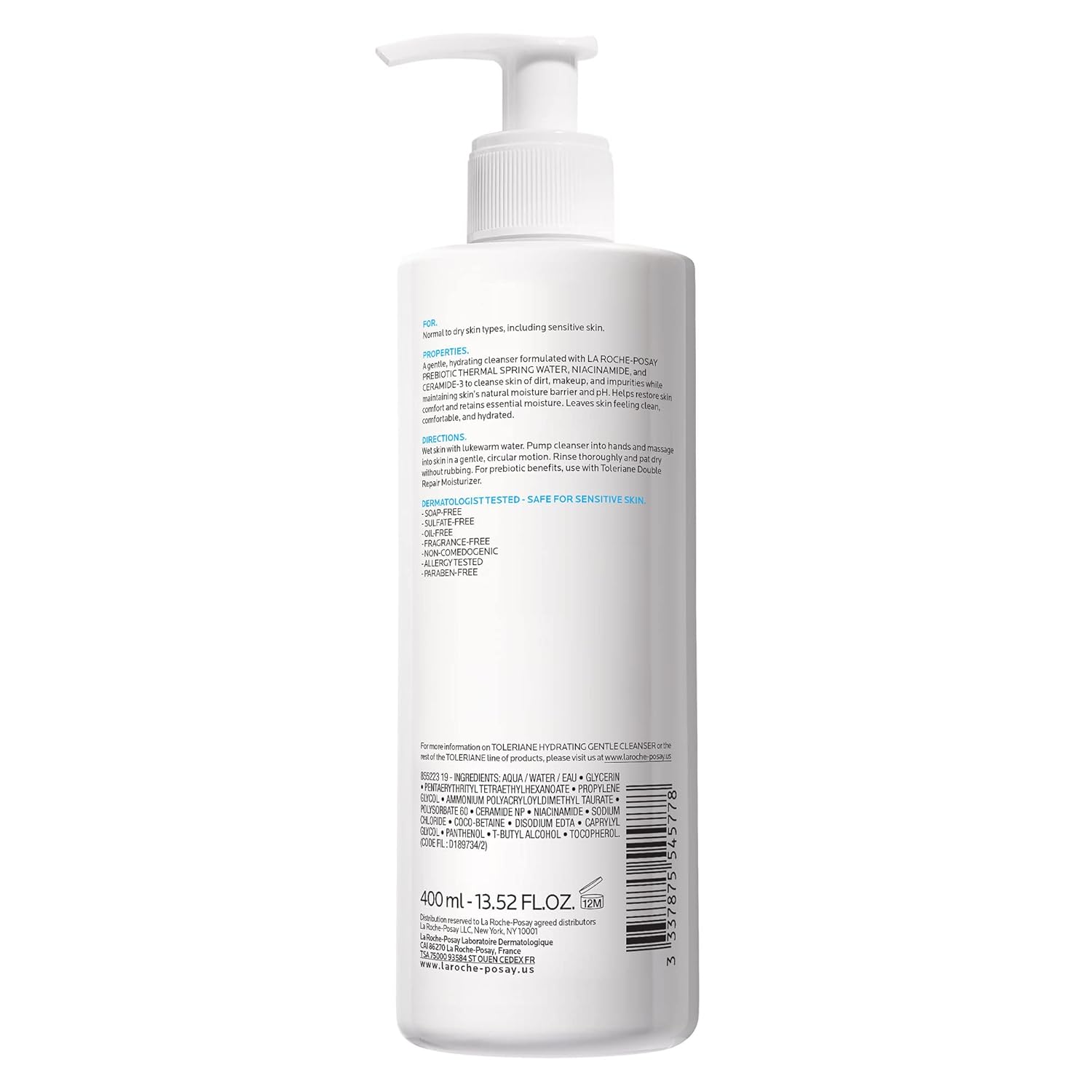 La Roche-Posay Toleriane Gentle Cleanser – Dermatologist-Tested, Hypoallergenic Daily Face Wash
