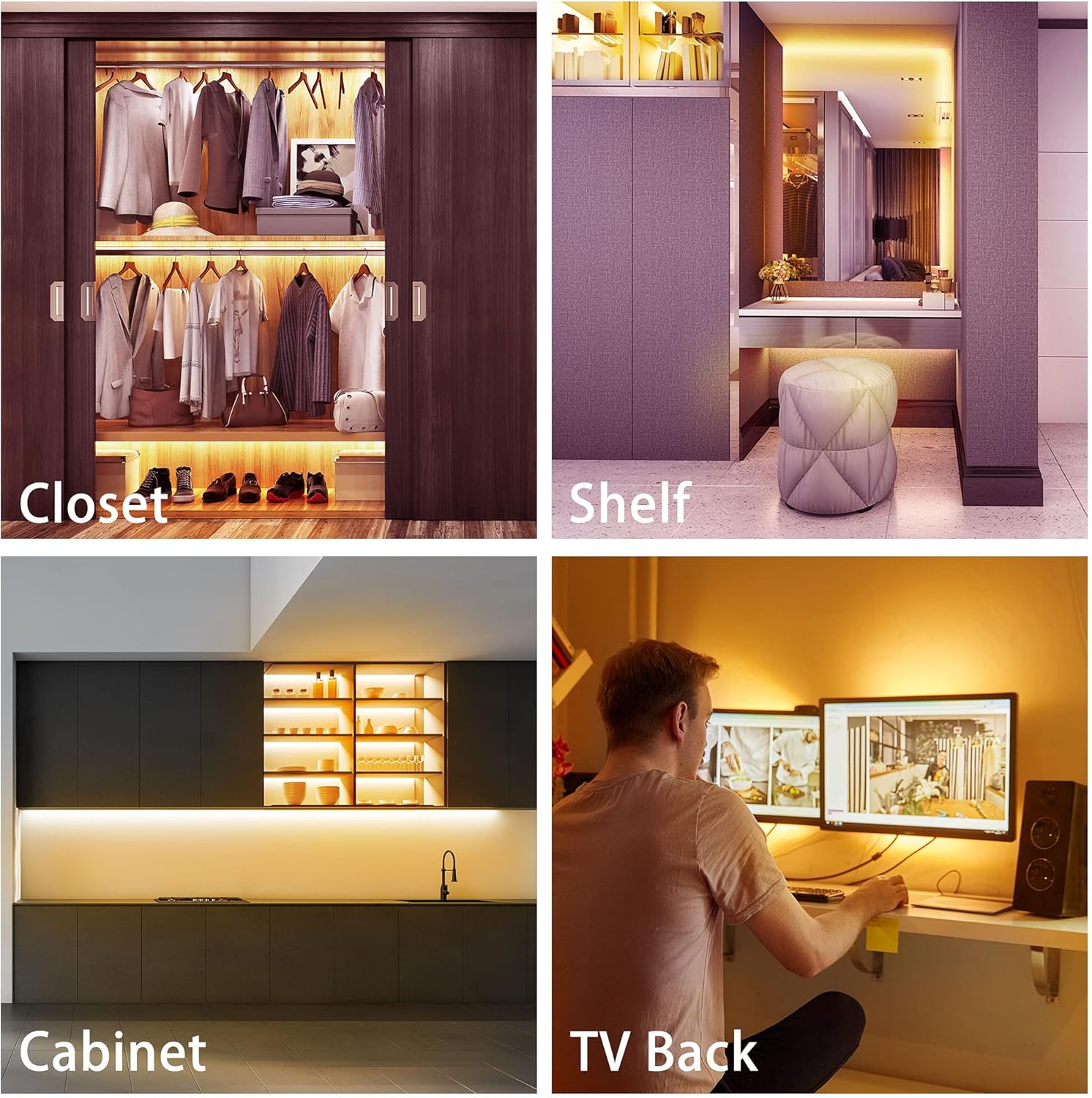 LAFULIT Under Cabinet Lighting Kit – Cozy Bedroom Decor Glow, 2700K Warm LED Strip for Shelves and Nightstands