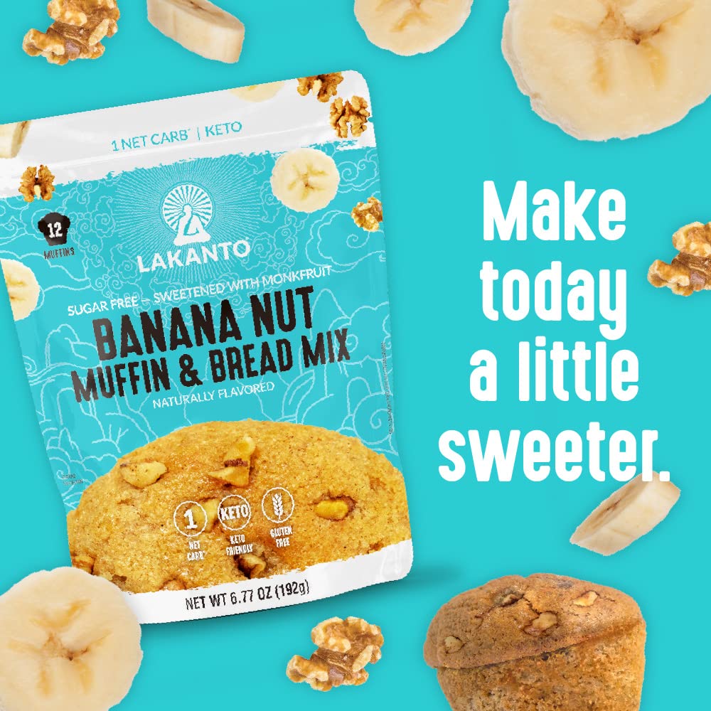 Lakanto Sugar Free Banana Nut Muffin and Bread Mix - Monk Fruit Sweetened Keto Baking for Self-Care Sunday Meal Prep