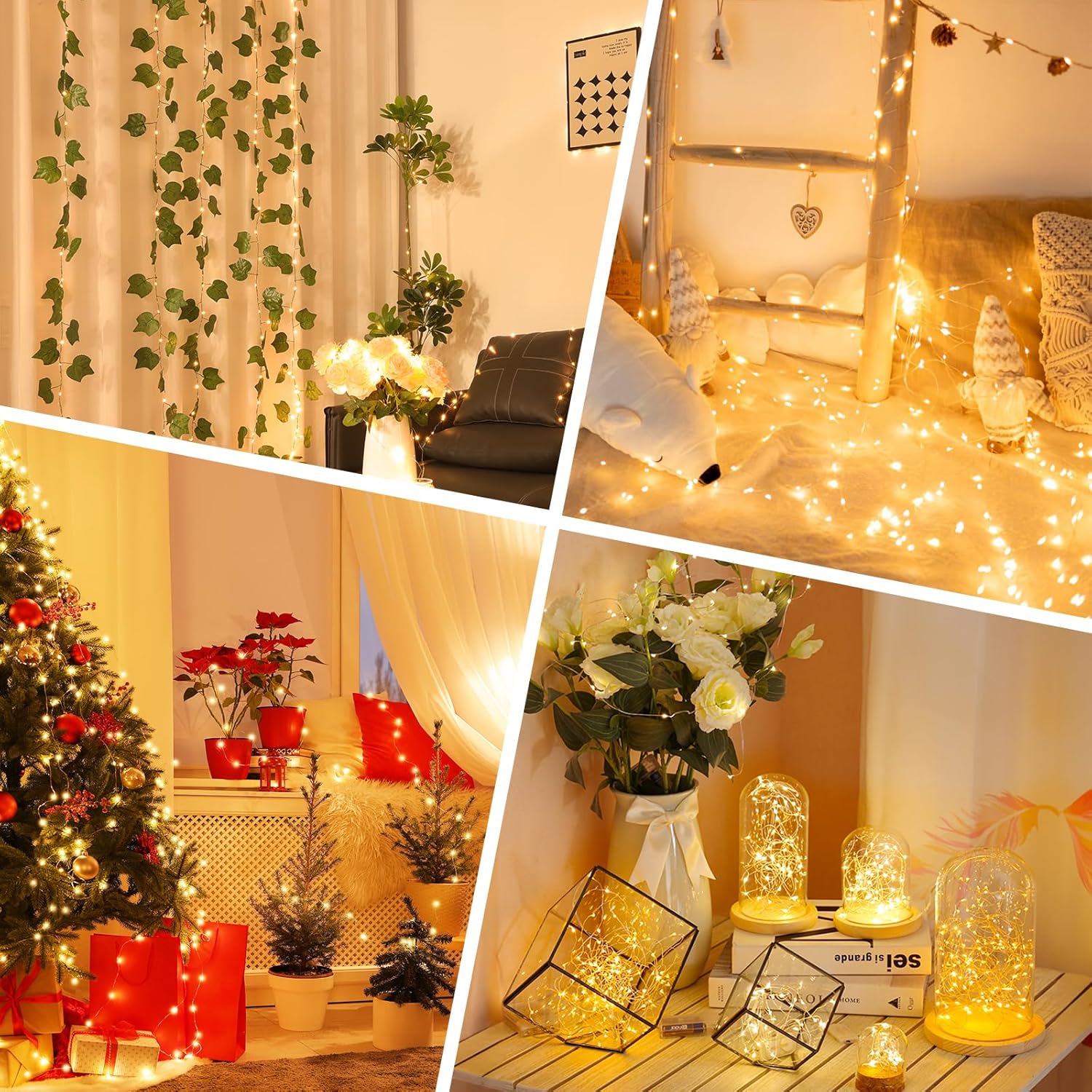 Lakumu LED Fairy Lights Warm White – Cozy Bedroom Ambient String Lights with Timer for Living Room Shelf Styling